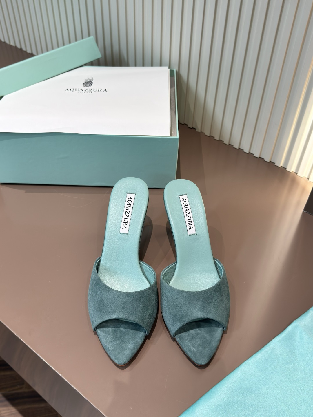 AQUAZZURA 尖頭 露趾 穆勒鞋 羊京 牛皮