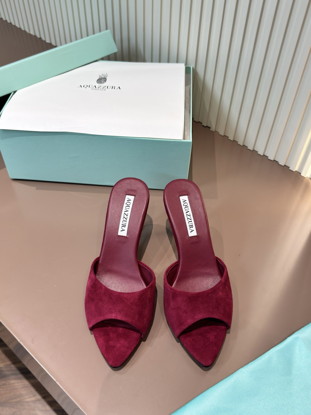 AQUAZZURA 尖頭露趾 羊京 高跟 穆勒鞋