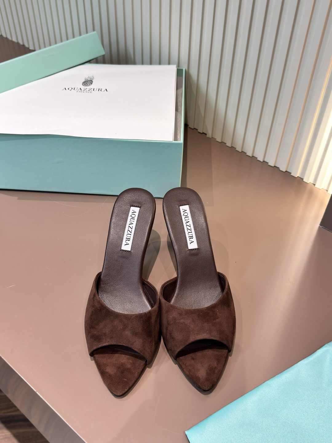 AQUAZZURA 尖頭露趾 羊京 高跟 穆勒鞋