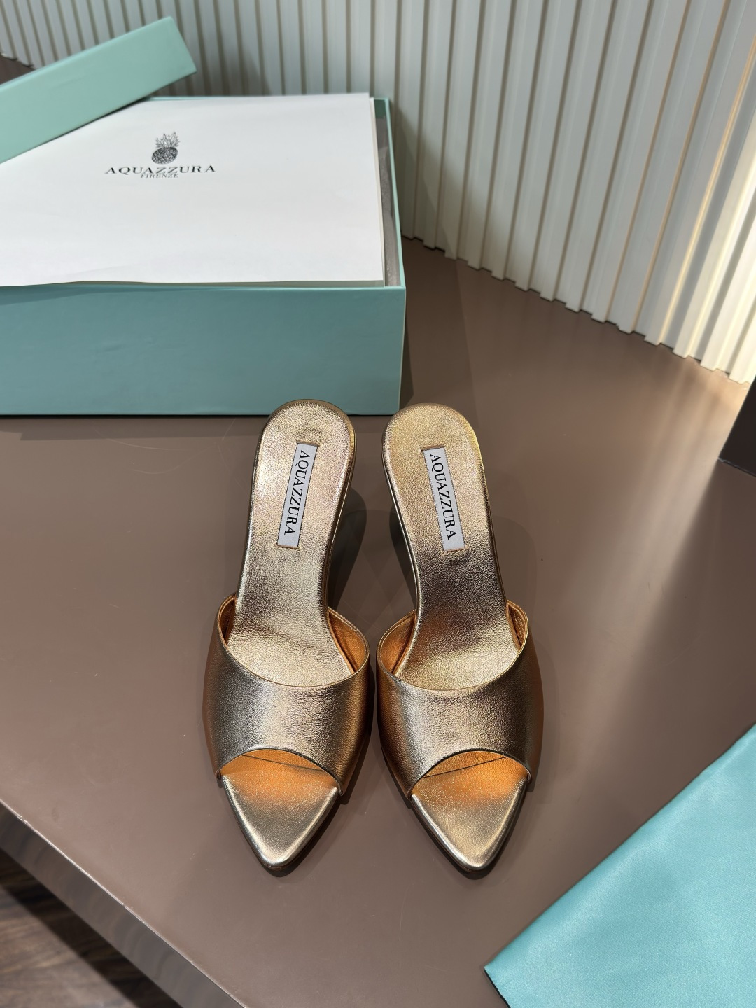 AQUAZZURA Pointed Toe Open Toe High Heel Mules Nappa Leather Calfskin