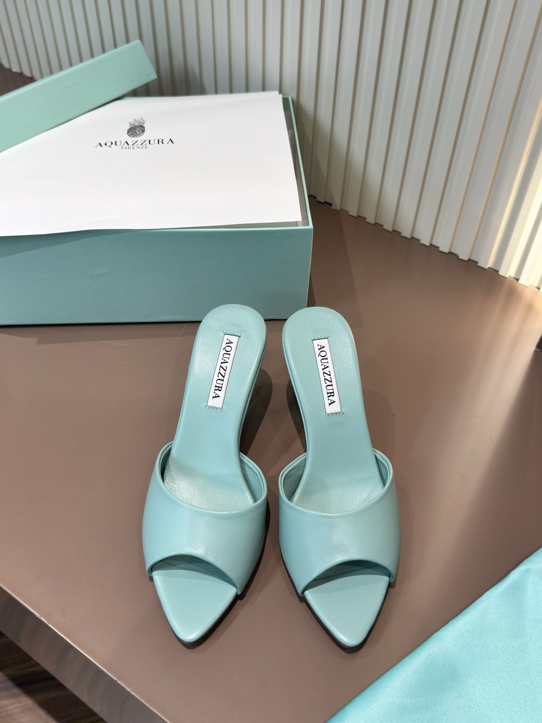 AQUAZZURA Pointed Toe Open Toe Nappa Leather High Heel Mules
