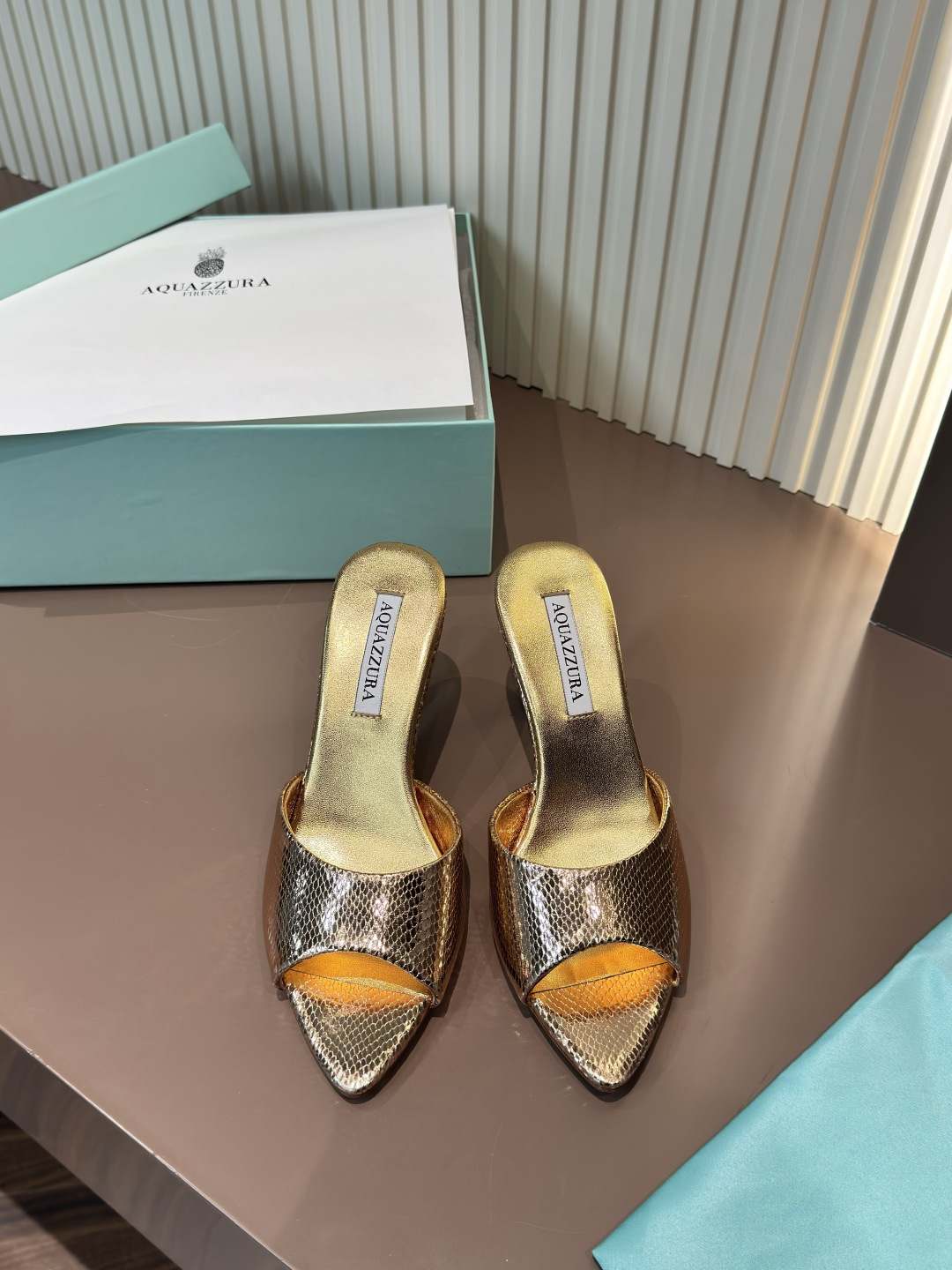 AQUAZZURA Pointed Toe Open Toe High Heel Mules Nappa Leather Calfskin