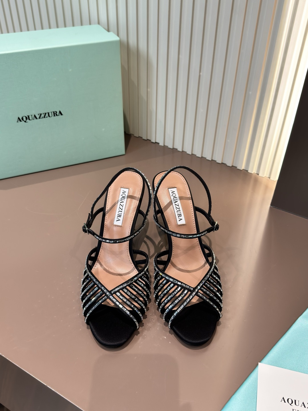 Aquazzura 水鑽 真絲 露趾 細跟 涼鞋