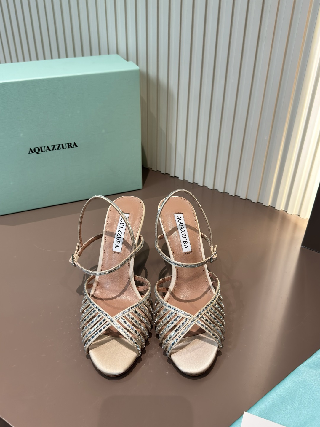 Aquazzura 水鑽 真絲 細跟 露趾 涼鞋