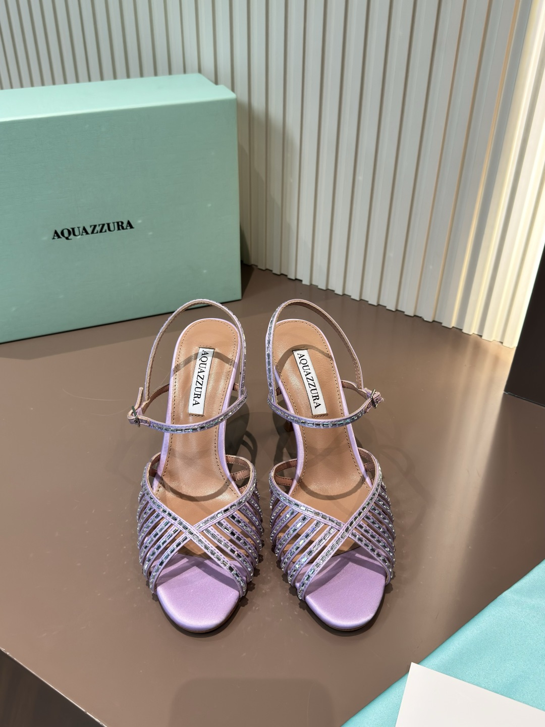 Aquazzura 涼鞋 真絲 水鑽 細跟 露趾 紫色
