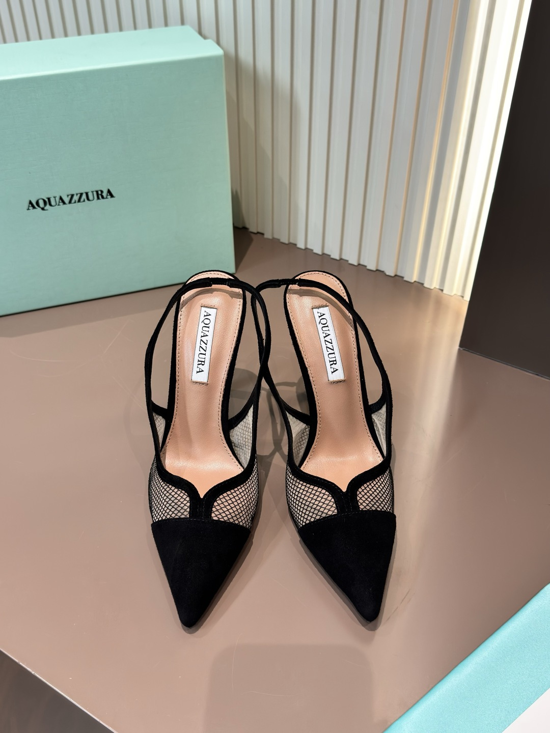 Aquazzura Pointed Toe Stiletto Mesh Panel High Heels