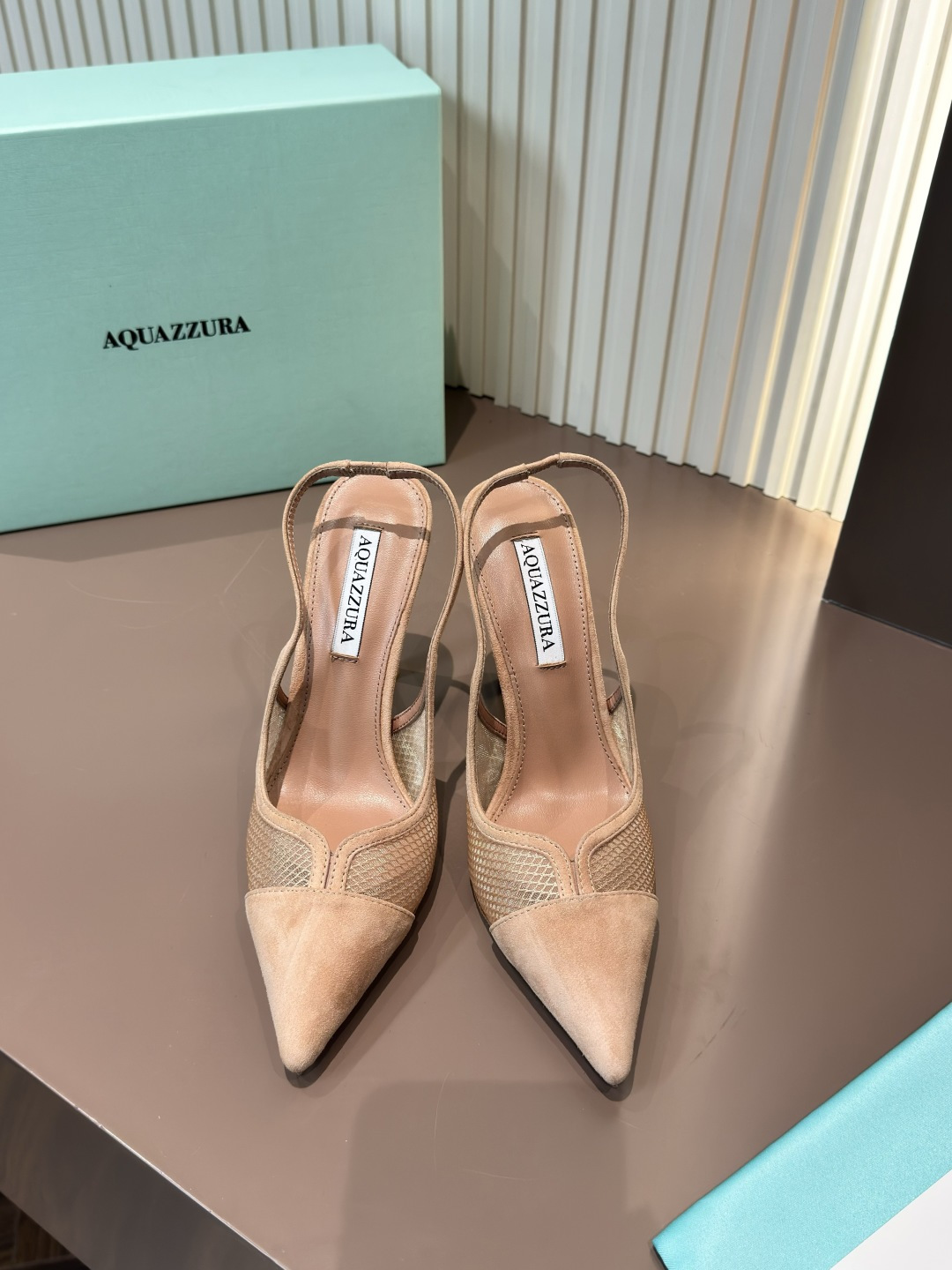 Aquazzura Pointed Toe Stiletto Heel Lambskin Cashmere Slingback High Heels