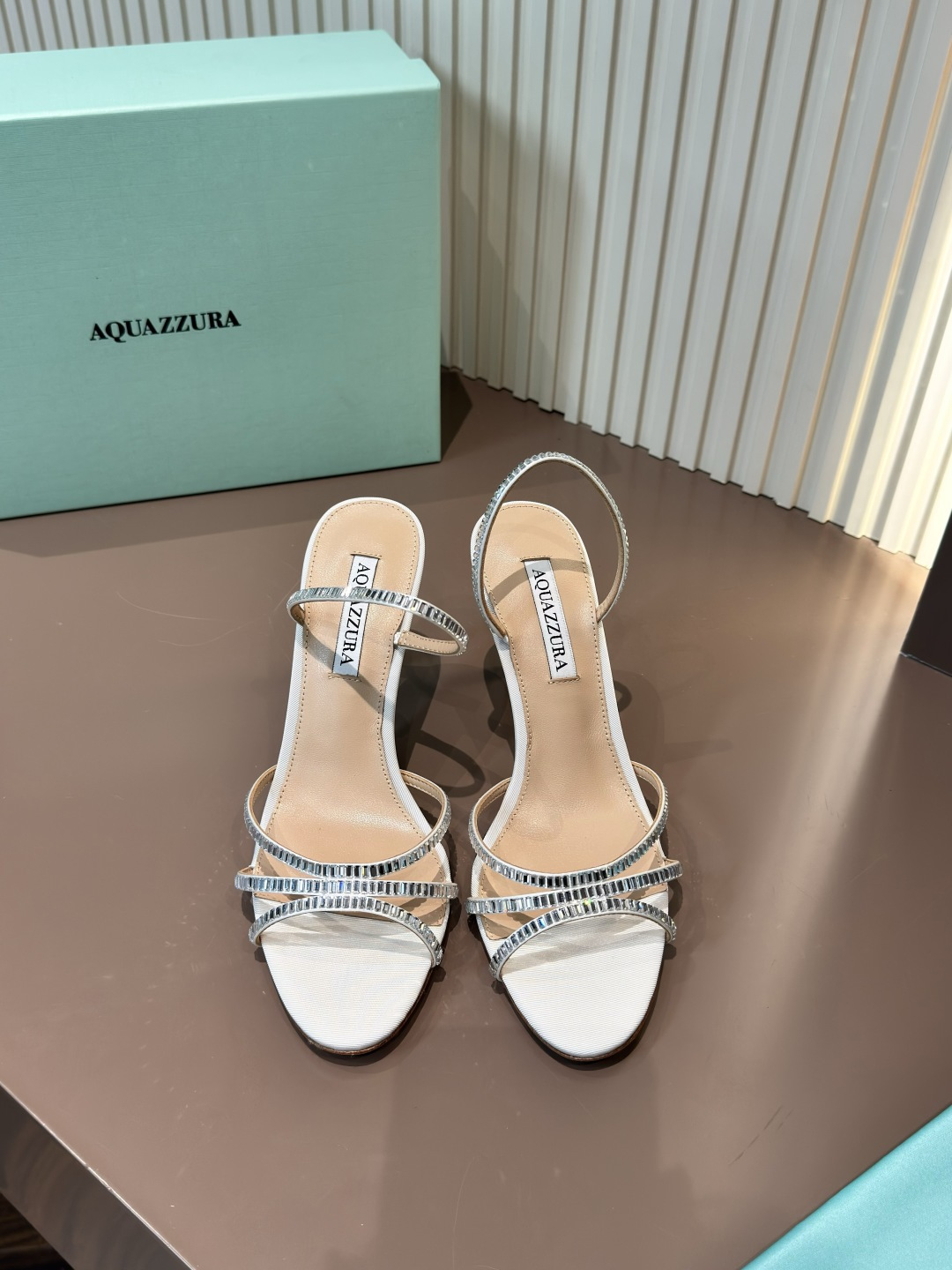 Aquazzura 水鑽 細跟 真絲 露趾 高跟鞋