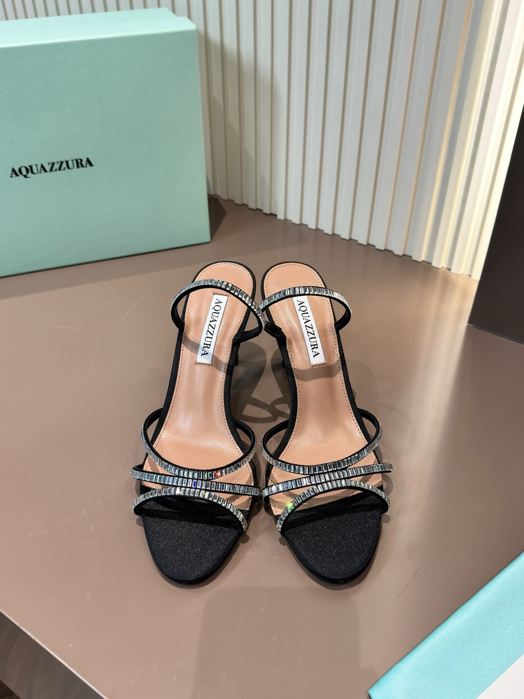 Aquazzura 水鑽 細跟 真絲 露趾 高跟鞋