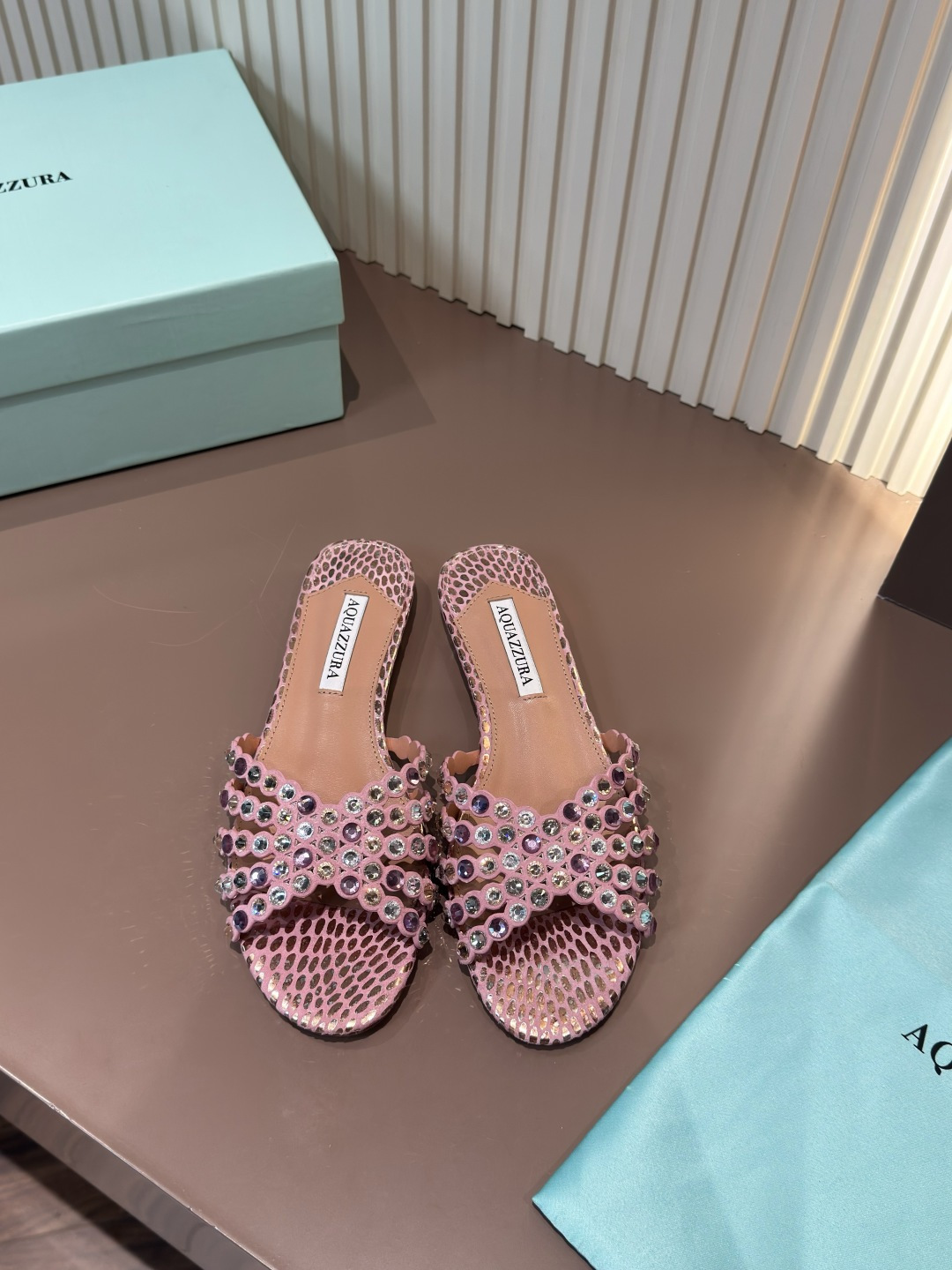 Aquazzura Sandals Rhinestone PVC Flat Pink