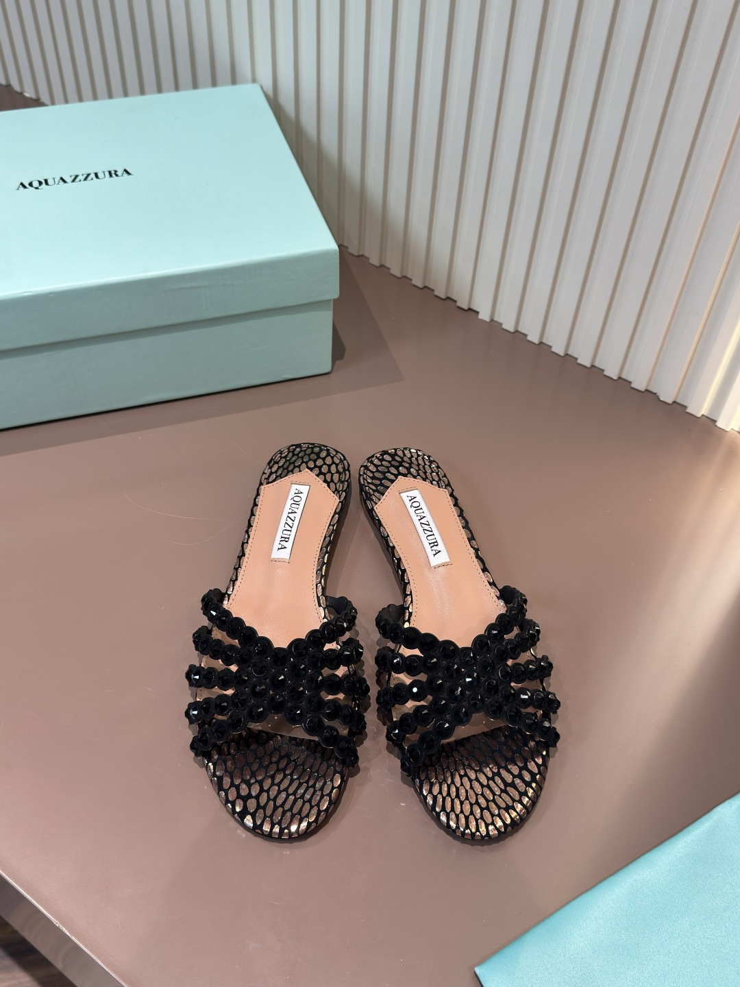 Aquazzura Rhinestone Mesh Slippers Flat Women's Shoes
