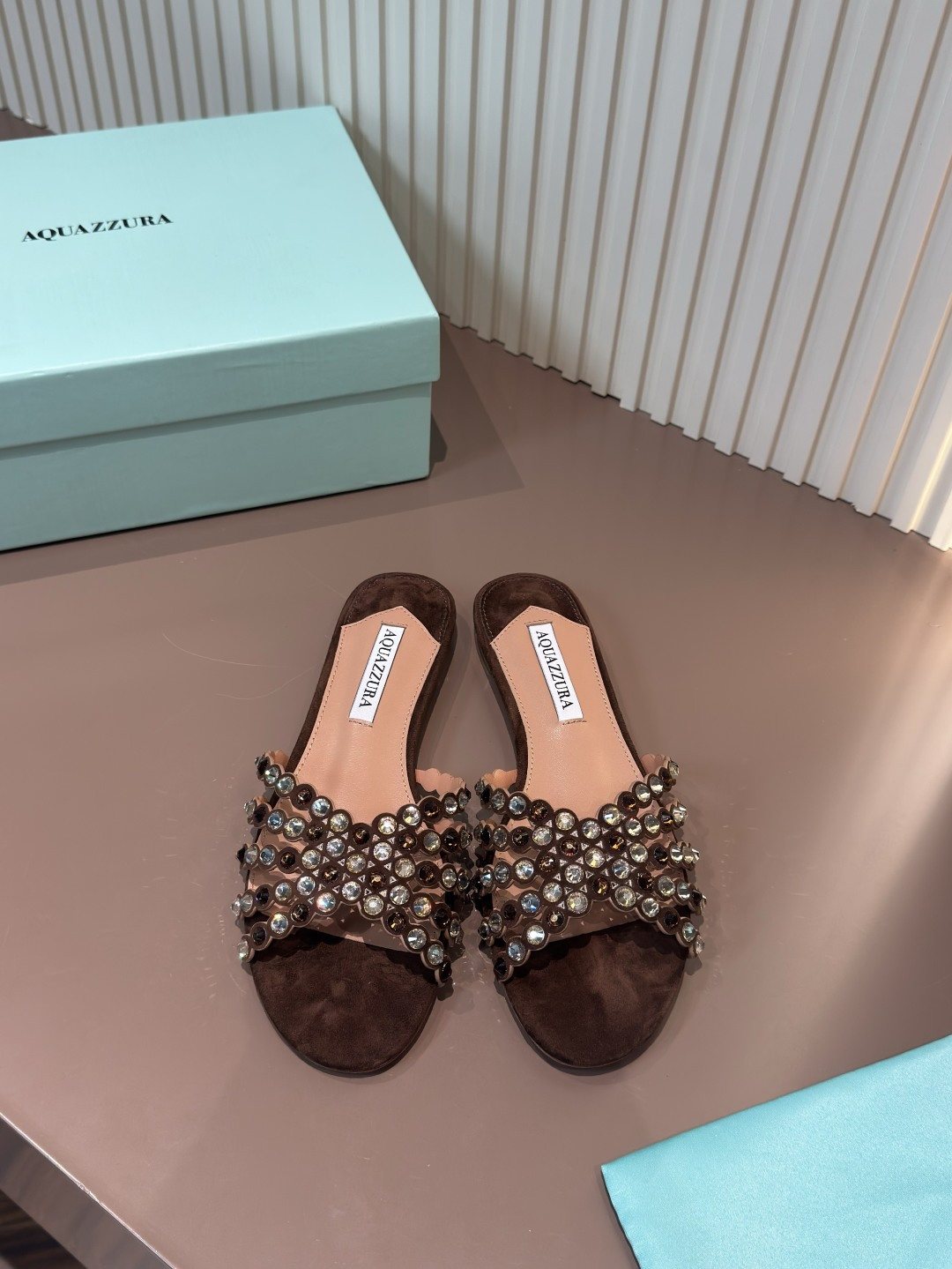 Aquazzura Sandals Rhinestone PVC Sheepskin Flats