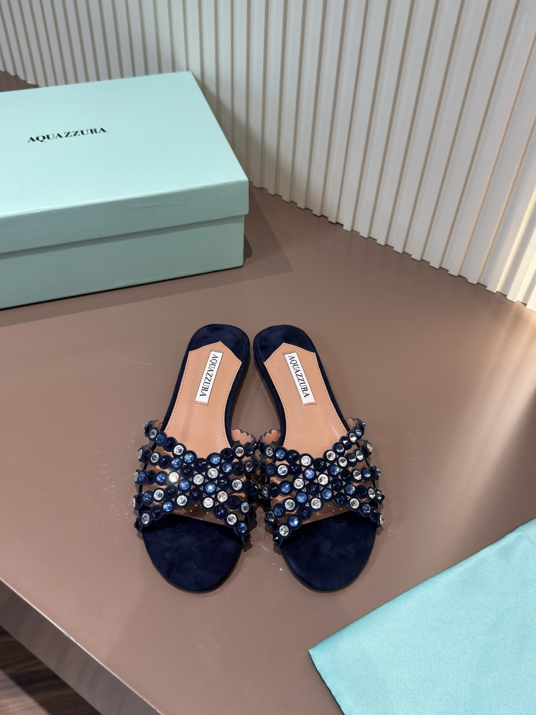 Aquazzura Sandals Rhinestone PVC Sheepskin Flats