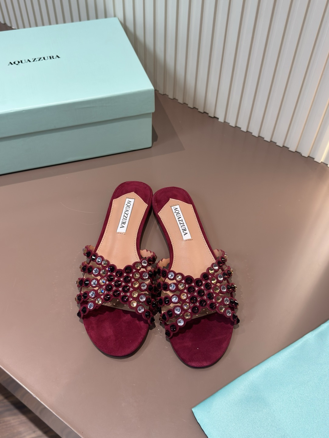 Aquazzura Sandals Rhinestone Sheepskin Flat