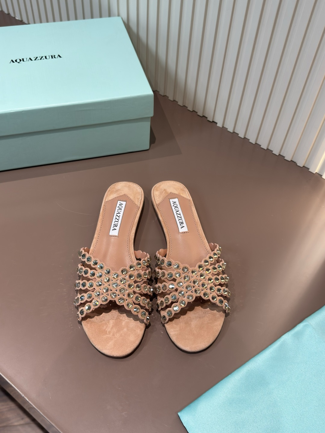 Aquazzura Slippers Rhinestones Sheepskin Flats