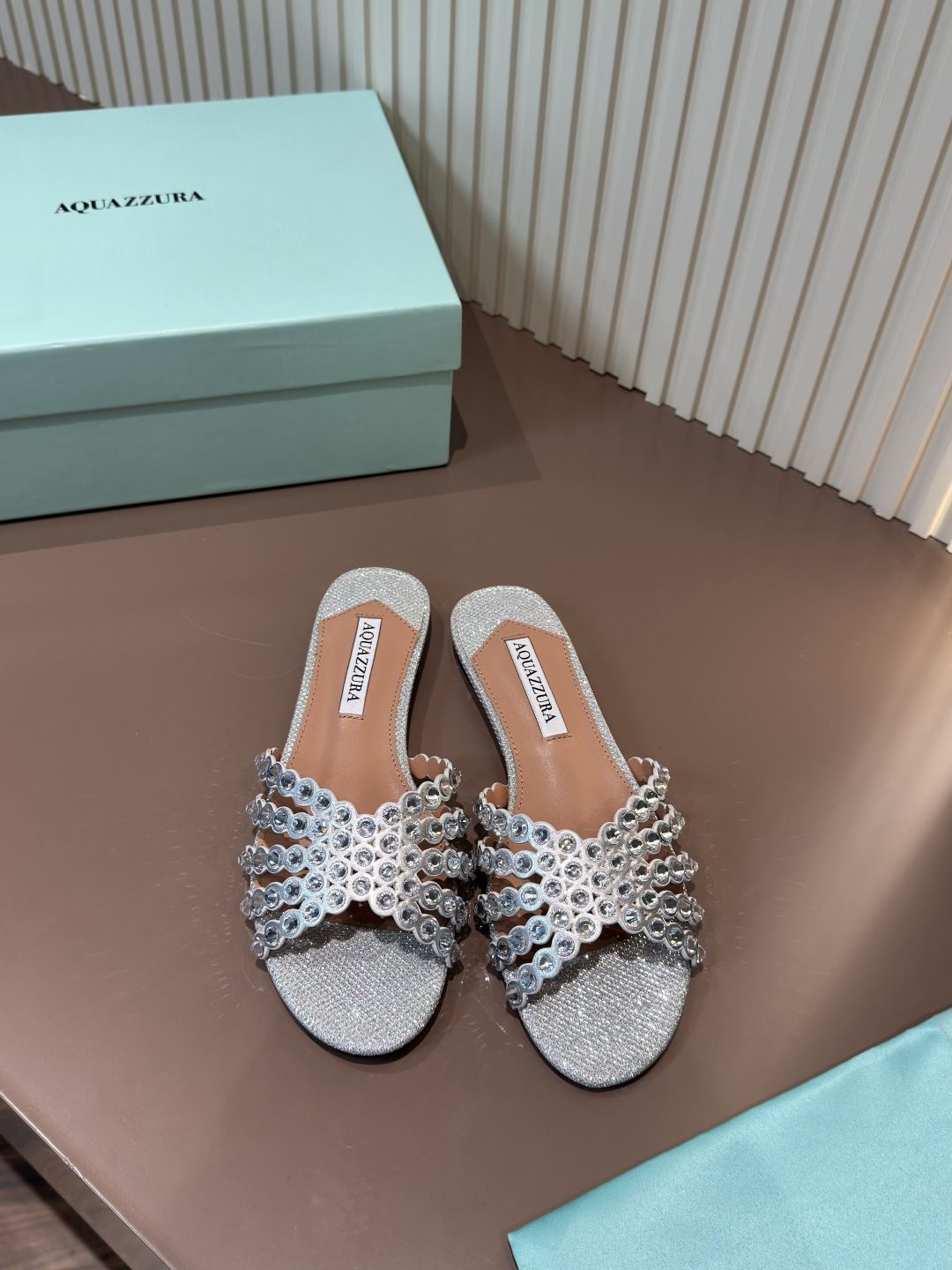 Aquazzura Slippers Rhinestones Sheepskin Flat