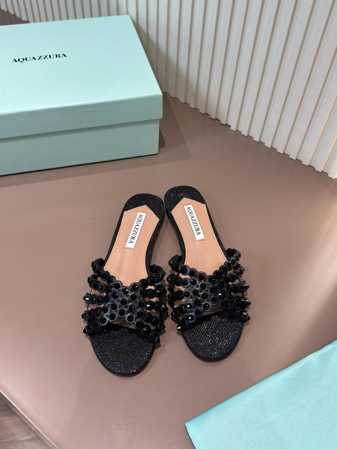 Aquazzura Sandals Rhinestone Sheepskin Flat