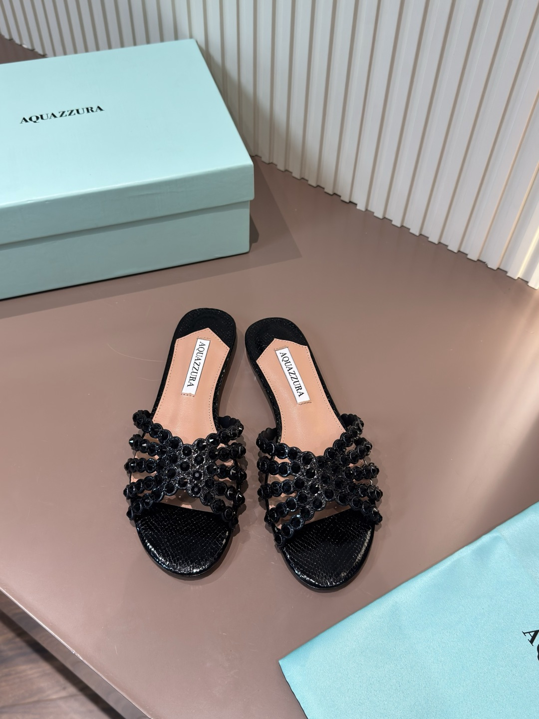 Aquazzura rhinestone sandals sheepskin flats