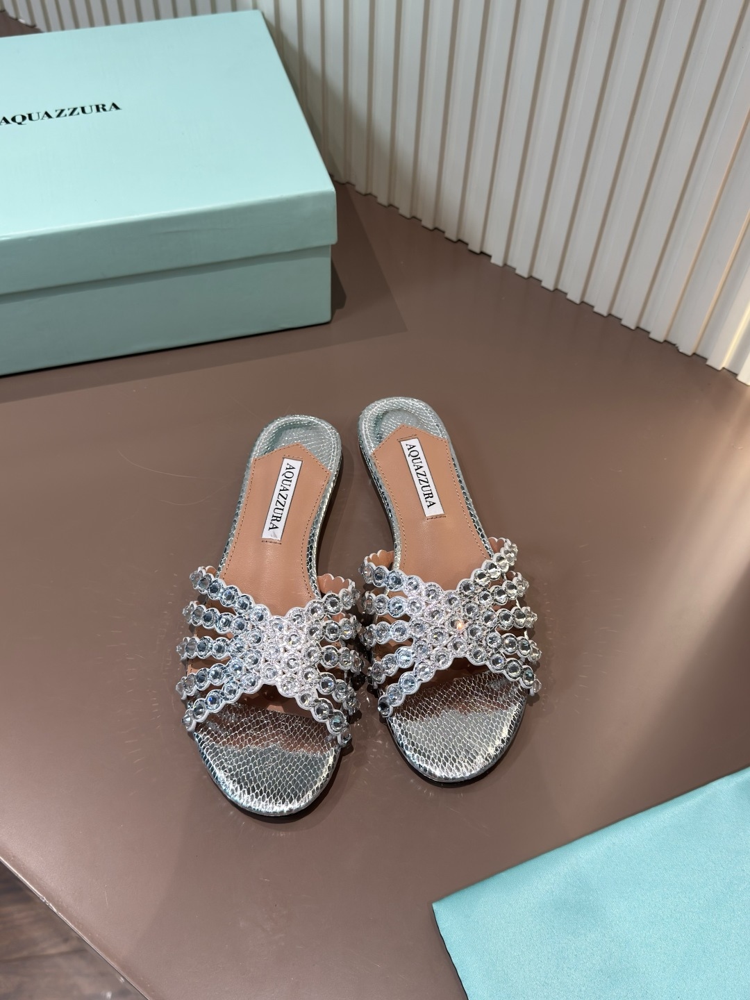 Aquazzura rhinestone PVC sandals flat sheepskin