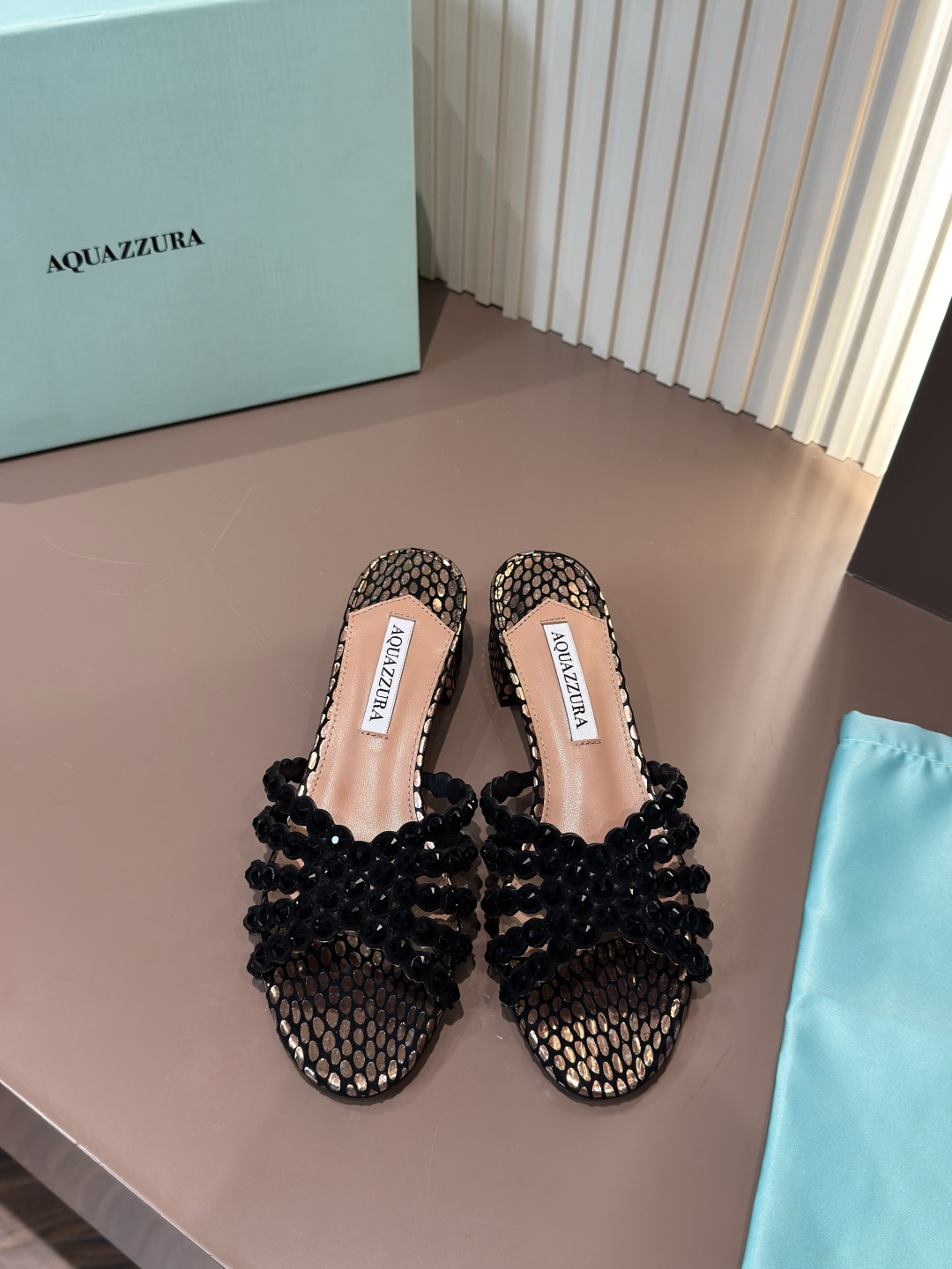 Aquazzura Sandals Rhinestone PVC Sheepskin Flats