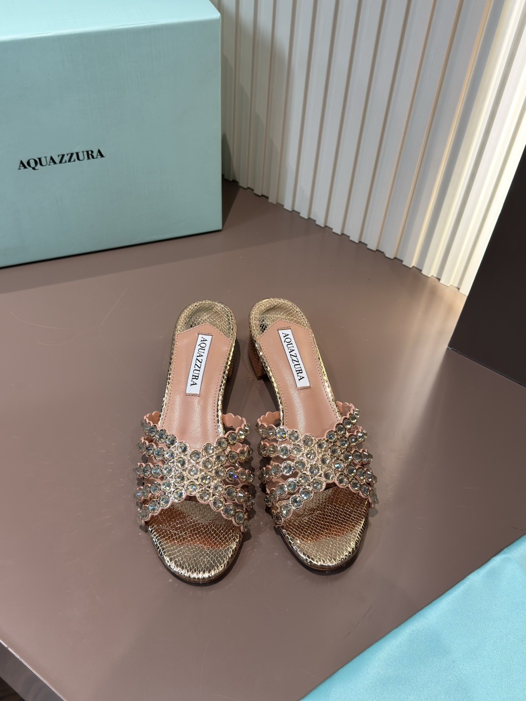 Aquazzura Sandals Rhinestone Sheepskin Flat