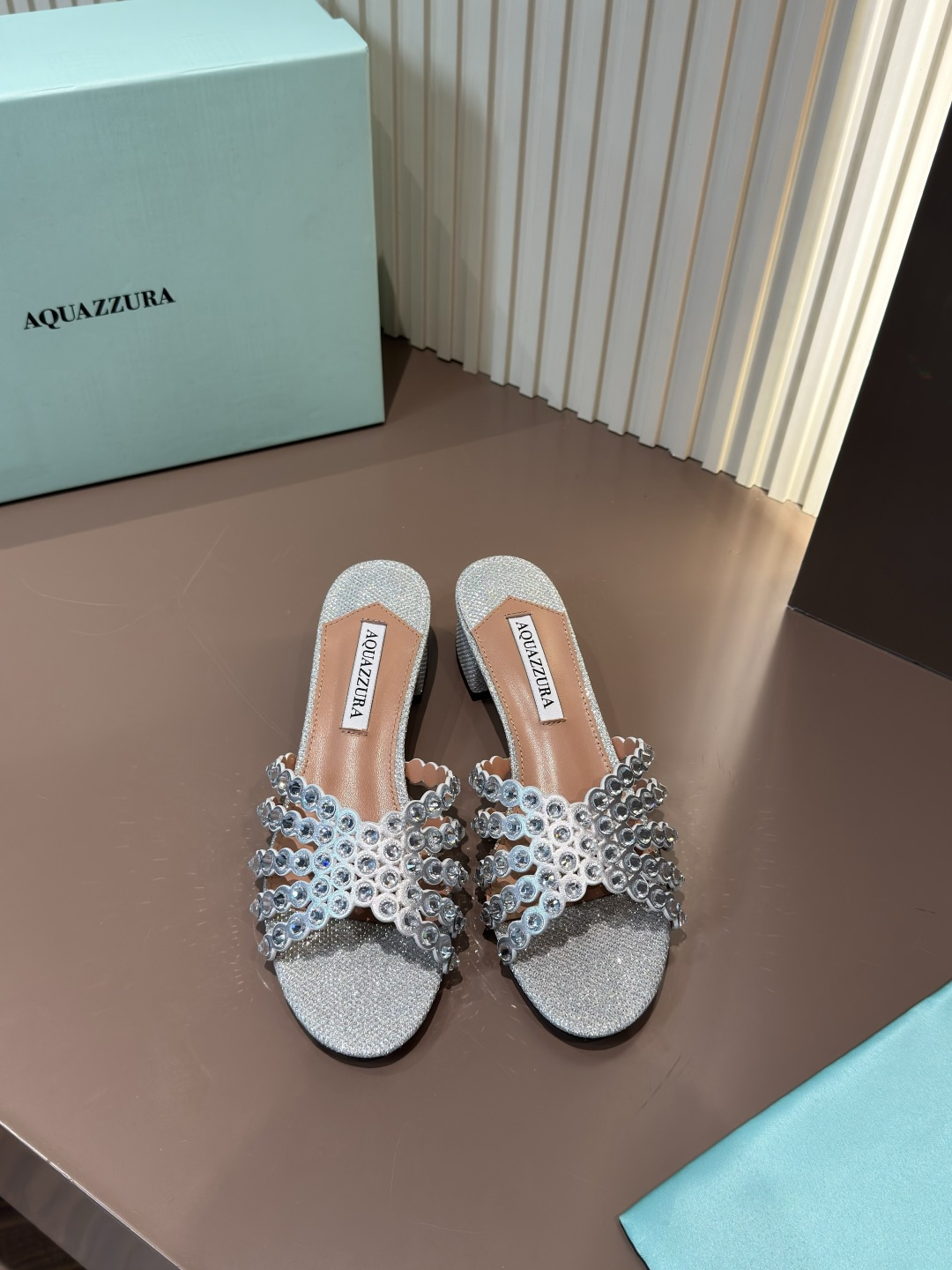 Aquazzura Sandals Rhinestone PVC Sheepskin Flats