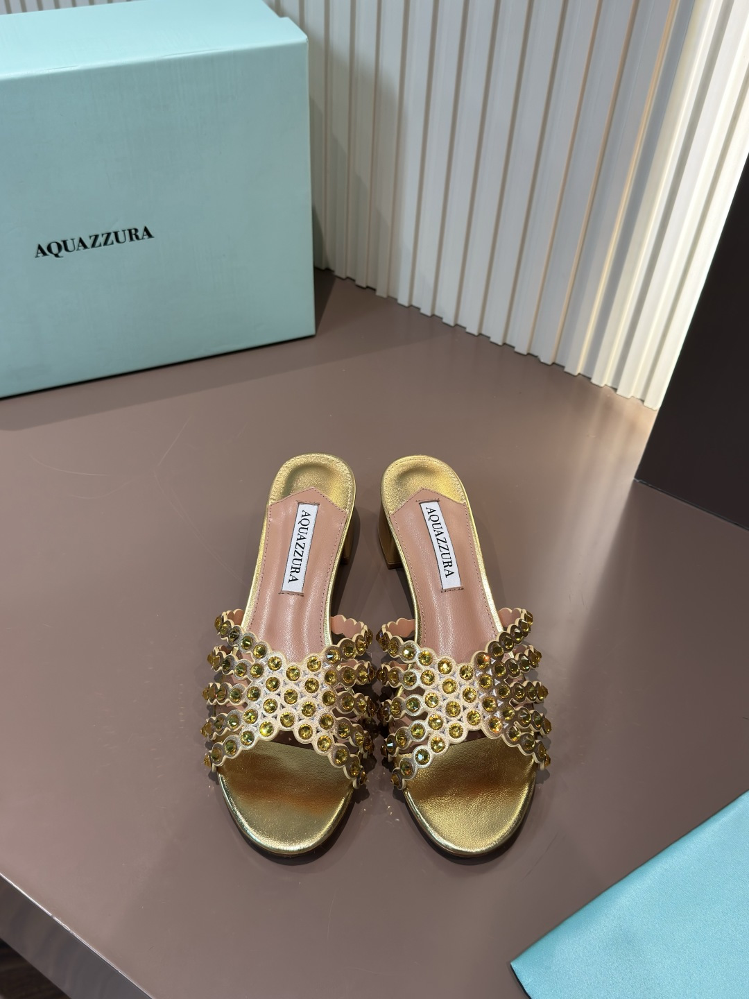 Aquazzura Sandals Rhinestone PVC Sheepskin Flats