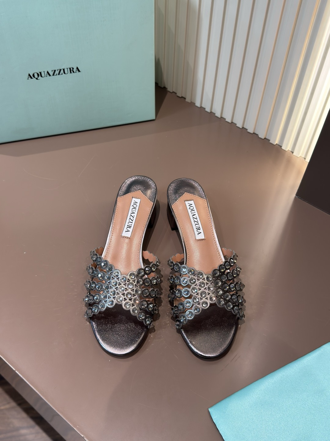 Aquazzura Sandals Rhinestone PVC Sheepskin Flats