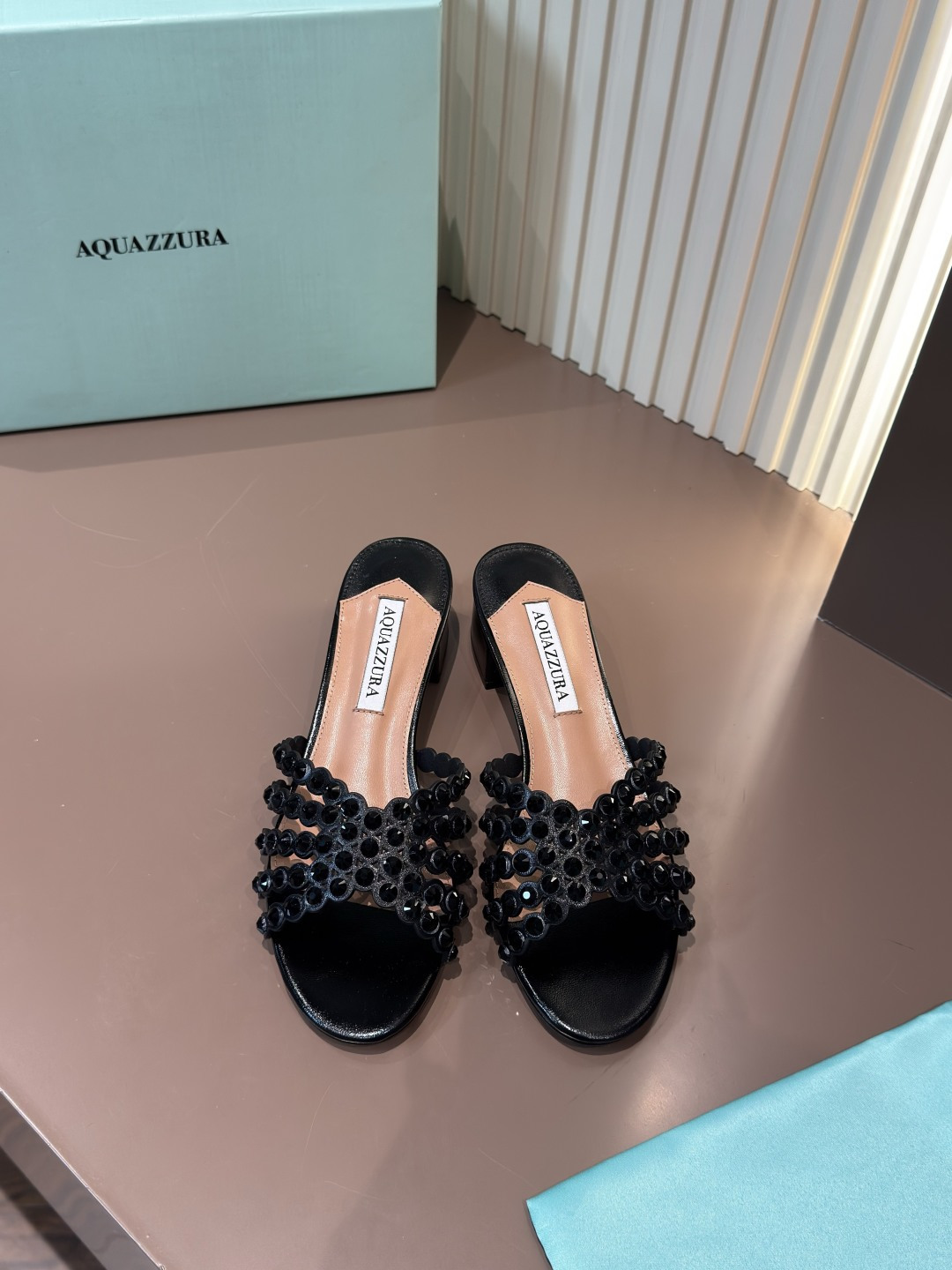 Aquazzura Sandals Rhinestone PVC Sheepskin Flat