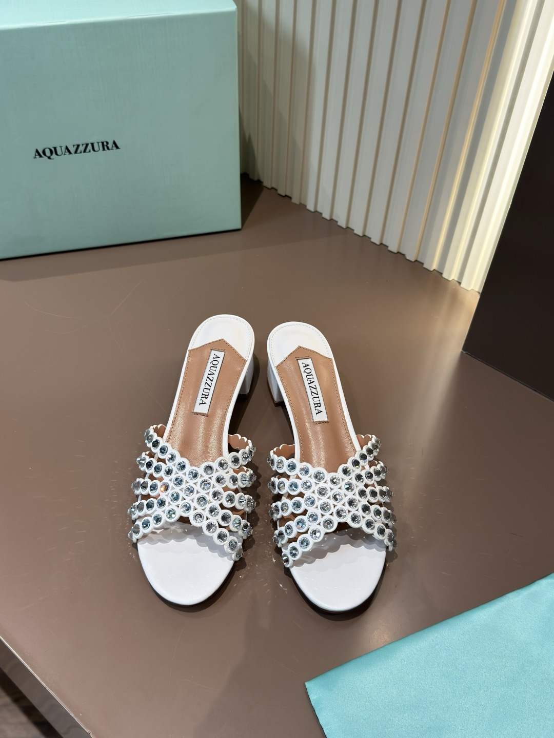 Aquazzura Sandals Rhinestone PVC Sheepskin Flat