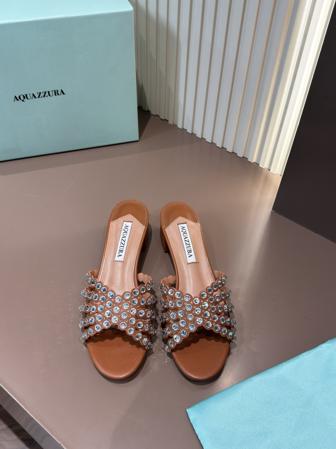 Aquazzura rhinestone PVC sandals sheepskin flats
