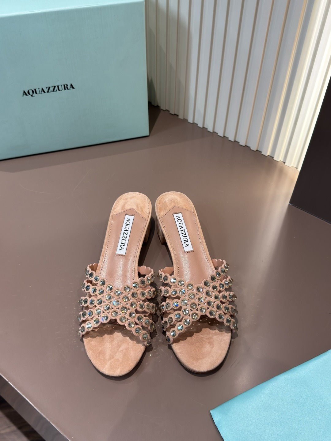 Aquazzura Sandals Rhinestone PVC Sheepskin Flats