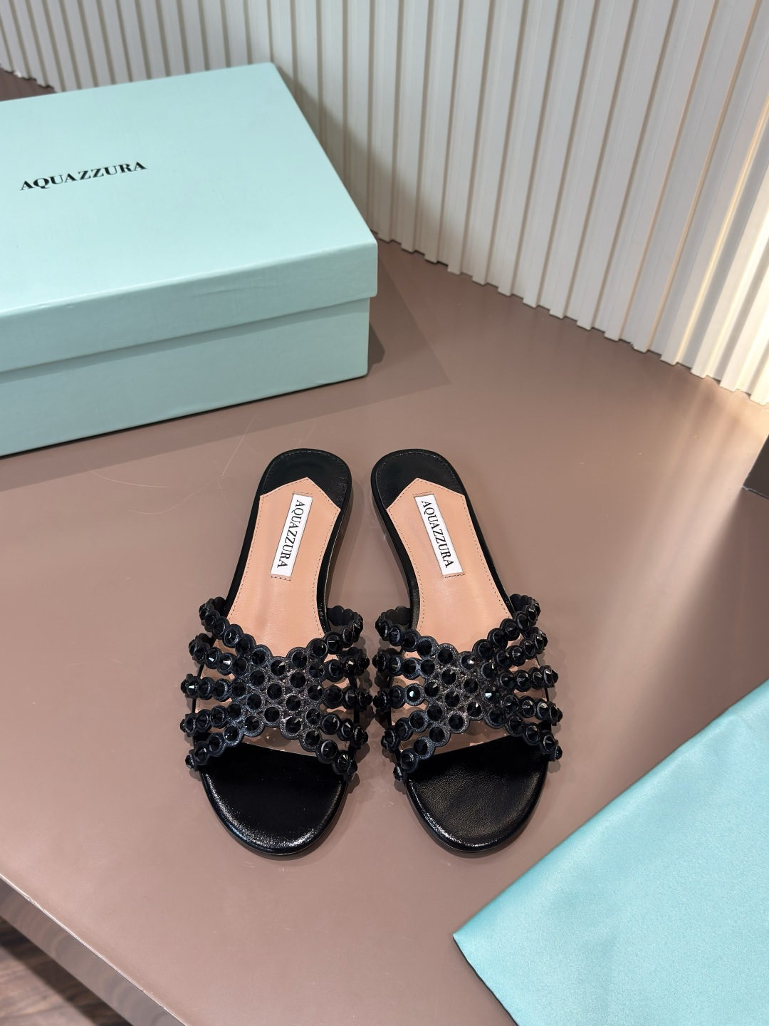 Aquazzura Sandals Rhinestone PVC Sheepskin Flats