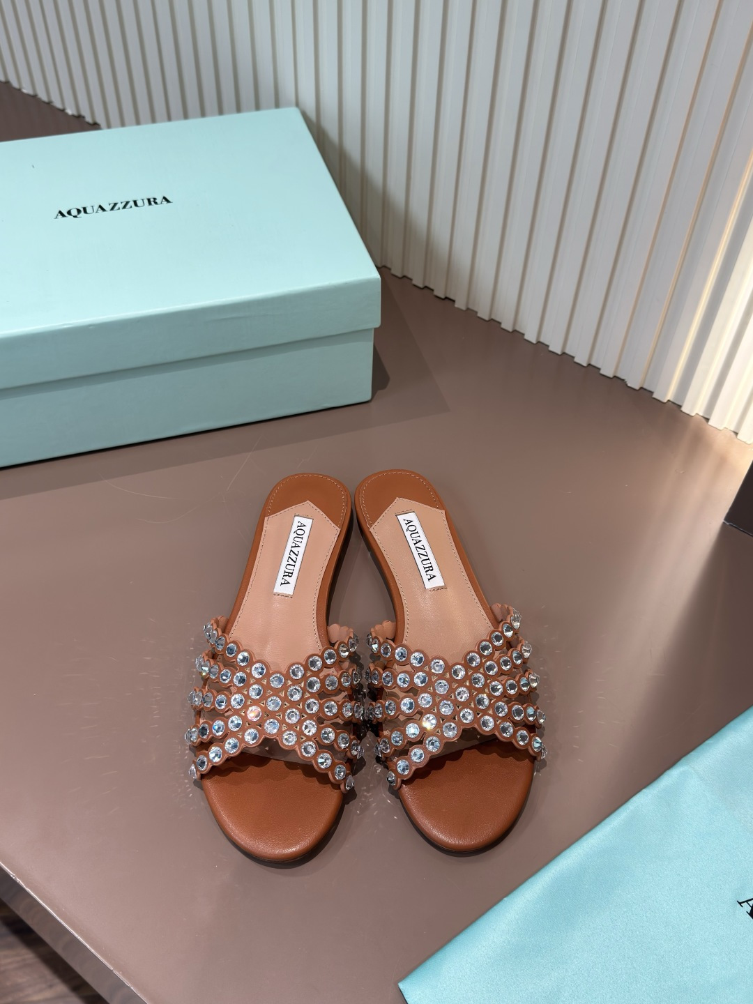 Aquazzura Rhinestone PVC Sandals Sheepskin Flats
