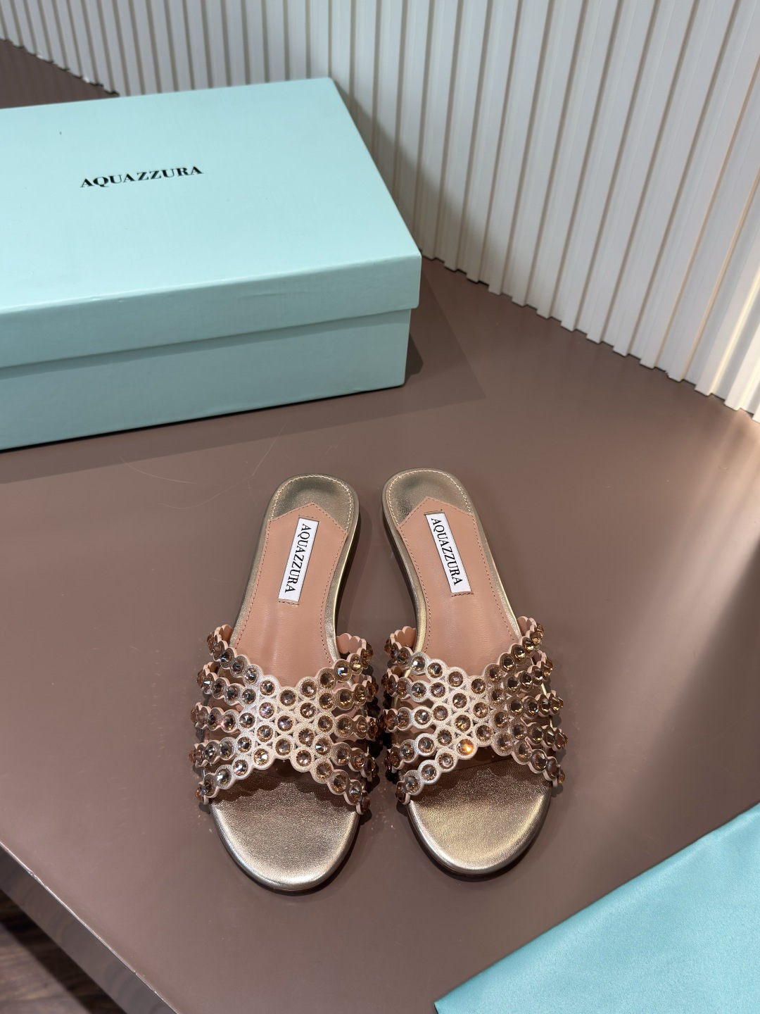 Aquazzura Sandals Rhinestone PVC Sheepskin Flats