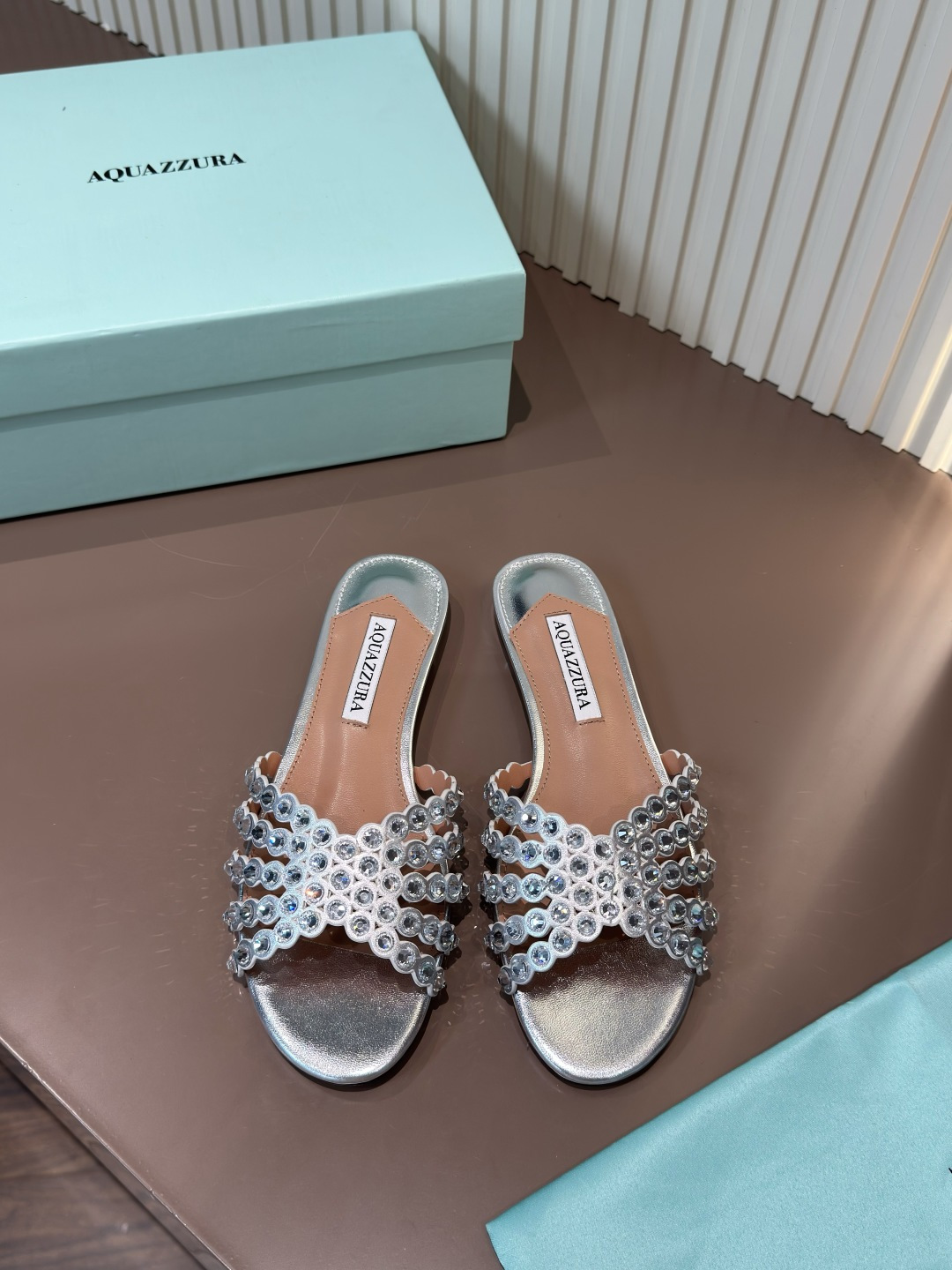 Aquazzura rhinestone flat slippers sheepskin