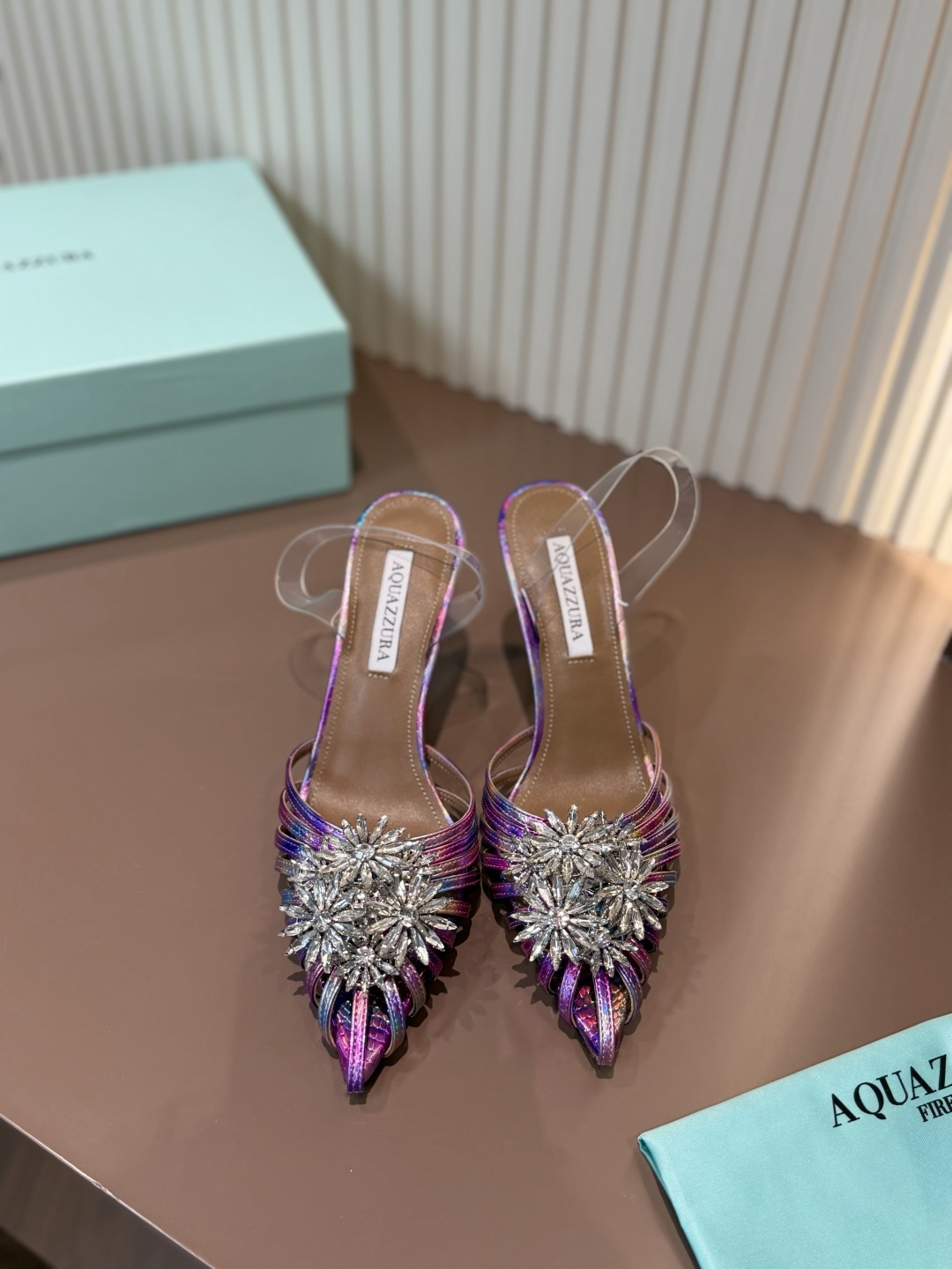 Aquazzura Pointed Toe High Heel Rhinestone Silk Sandals