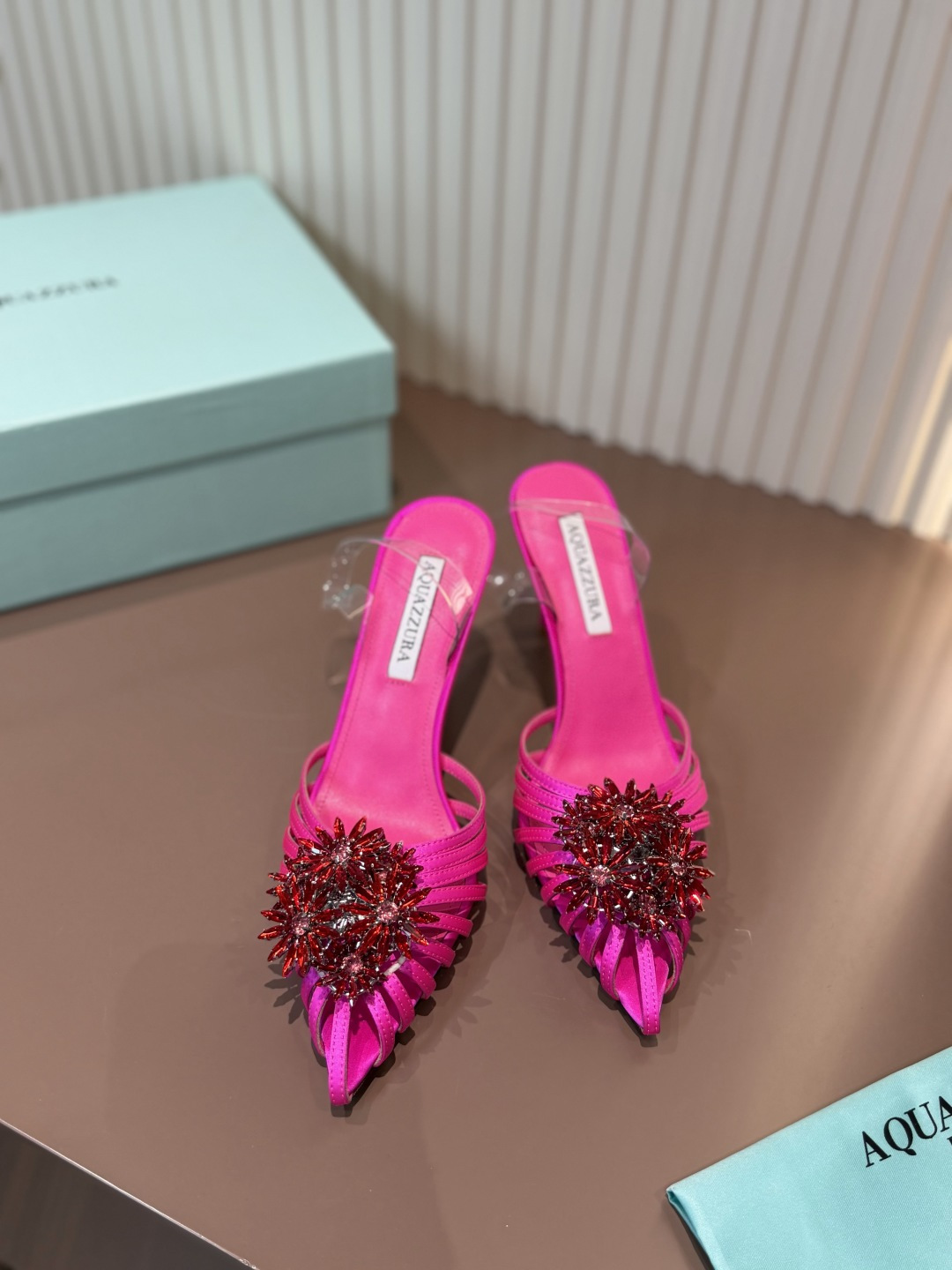 Aquazzura High Heels Silk Crystal Embellished Pointed Toe Stiletto Pink