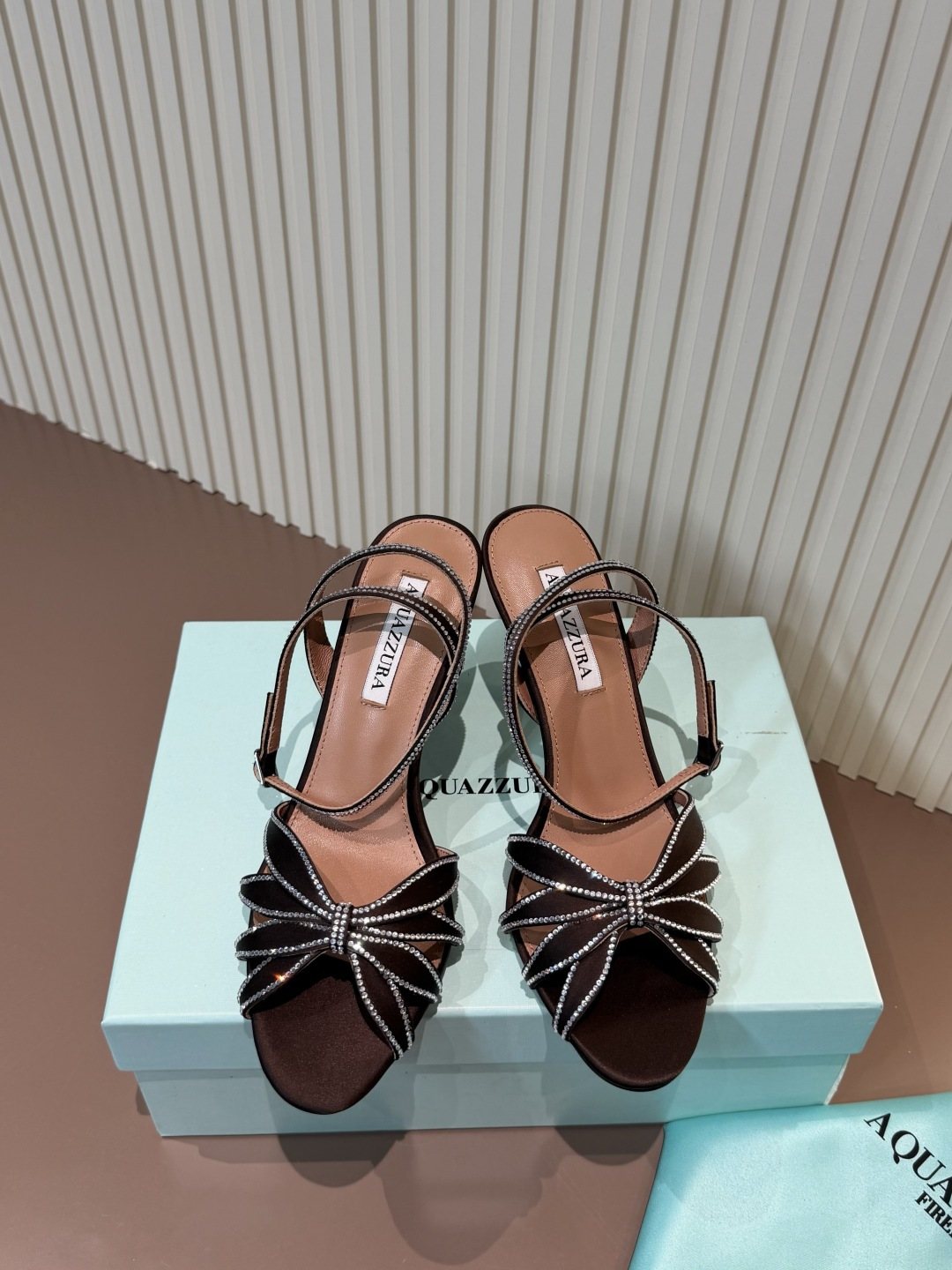 AQUAZZURA 水钻 蝴蝶结 真丝 露趾 高跟鞋