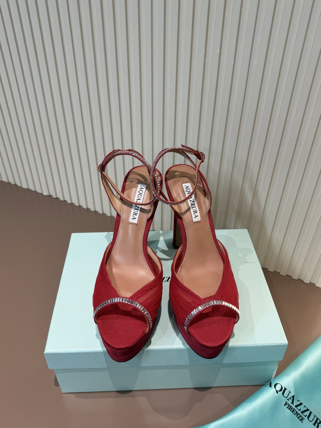 AQUAZZURA 红色 水钻 露趾 高跟 凉鞋