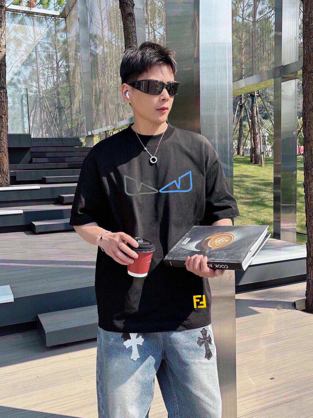 P90 Fendi nuevo verano primer lanzamiento, última camiseta de cuello redondo de manga corta de mostrador, alta personal…
