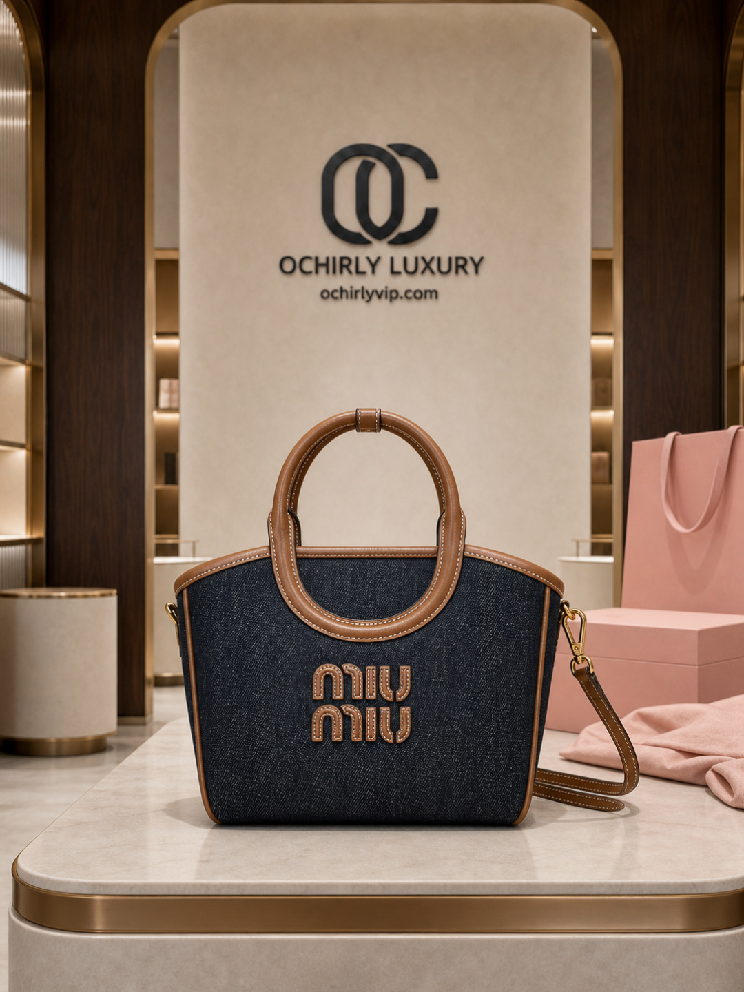 Miu Miu Denim Logo Tote Bag