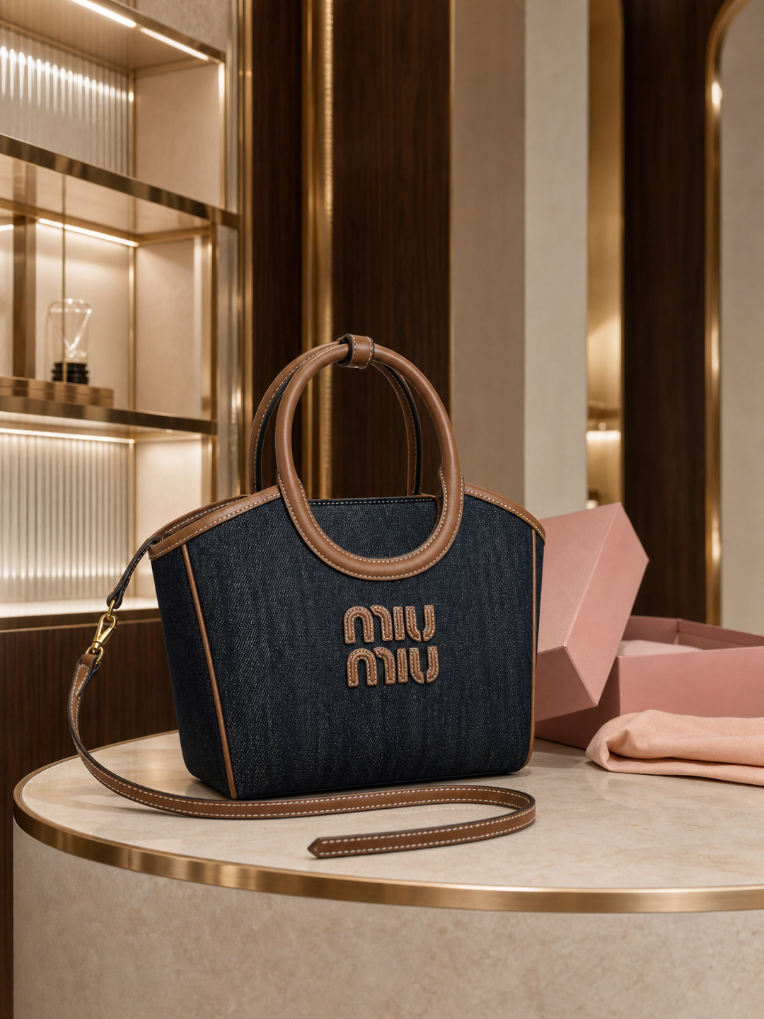 Miu Miu Denim Logo Tote Bag