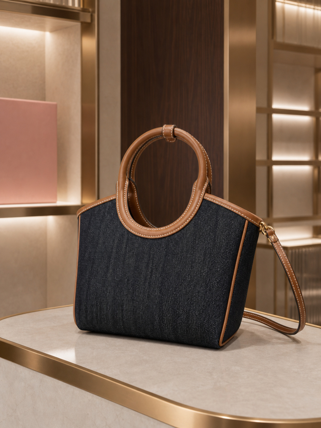 Miu Miu Denim Logo Tote Bag