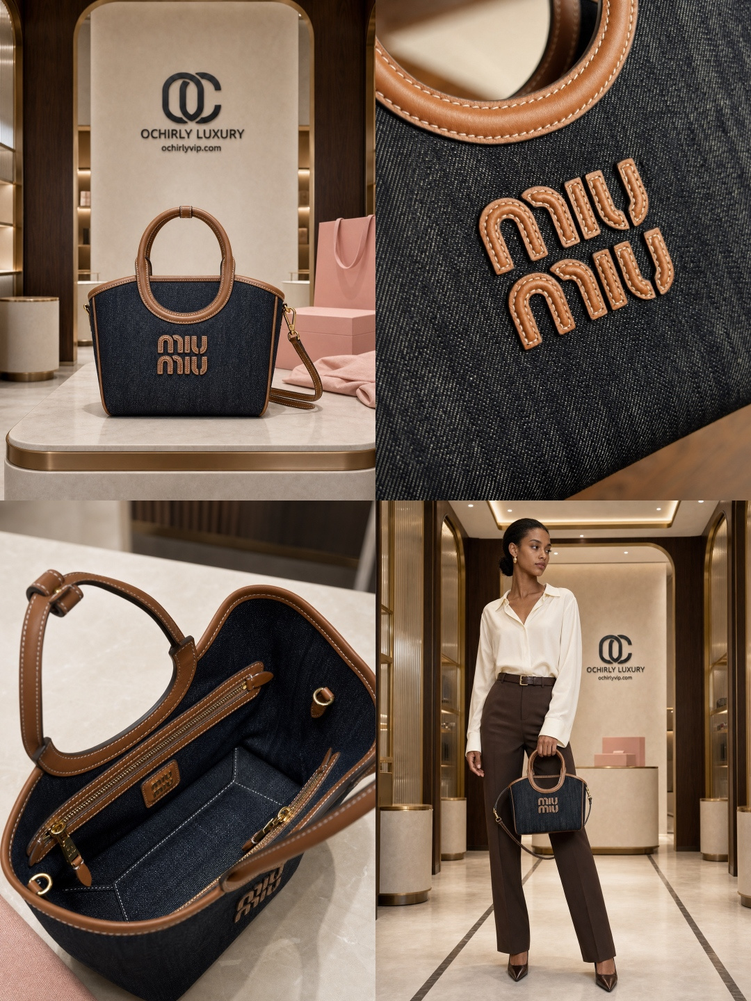 Miu Miu Denim Logo Tote Bag