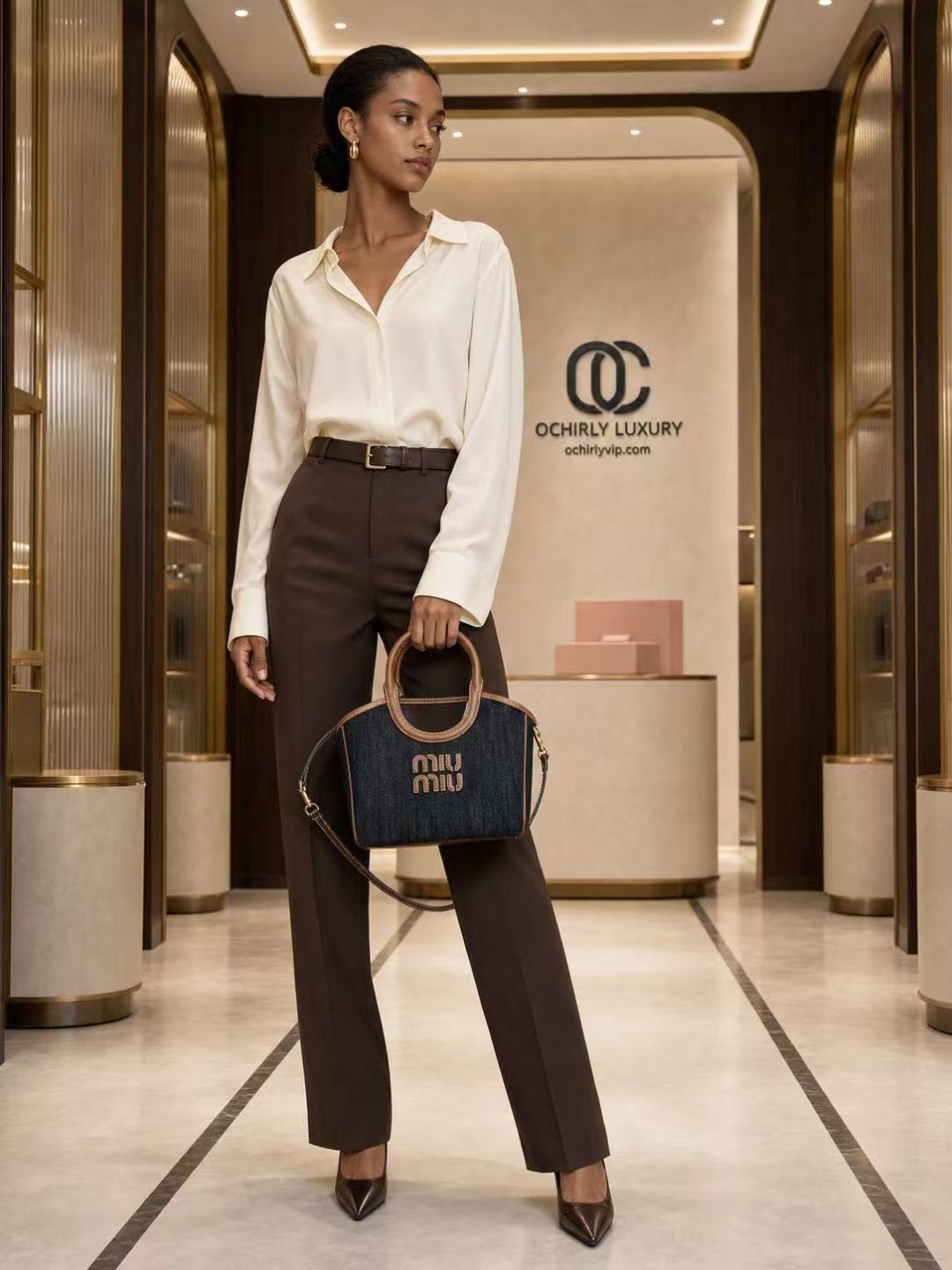 Miu Miu Denim Logo Tote Bag