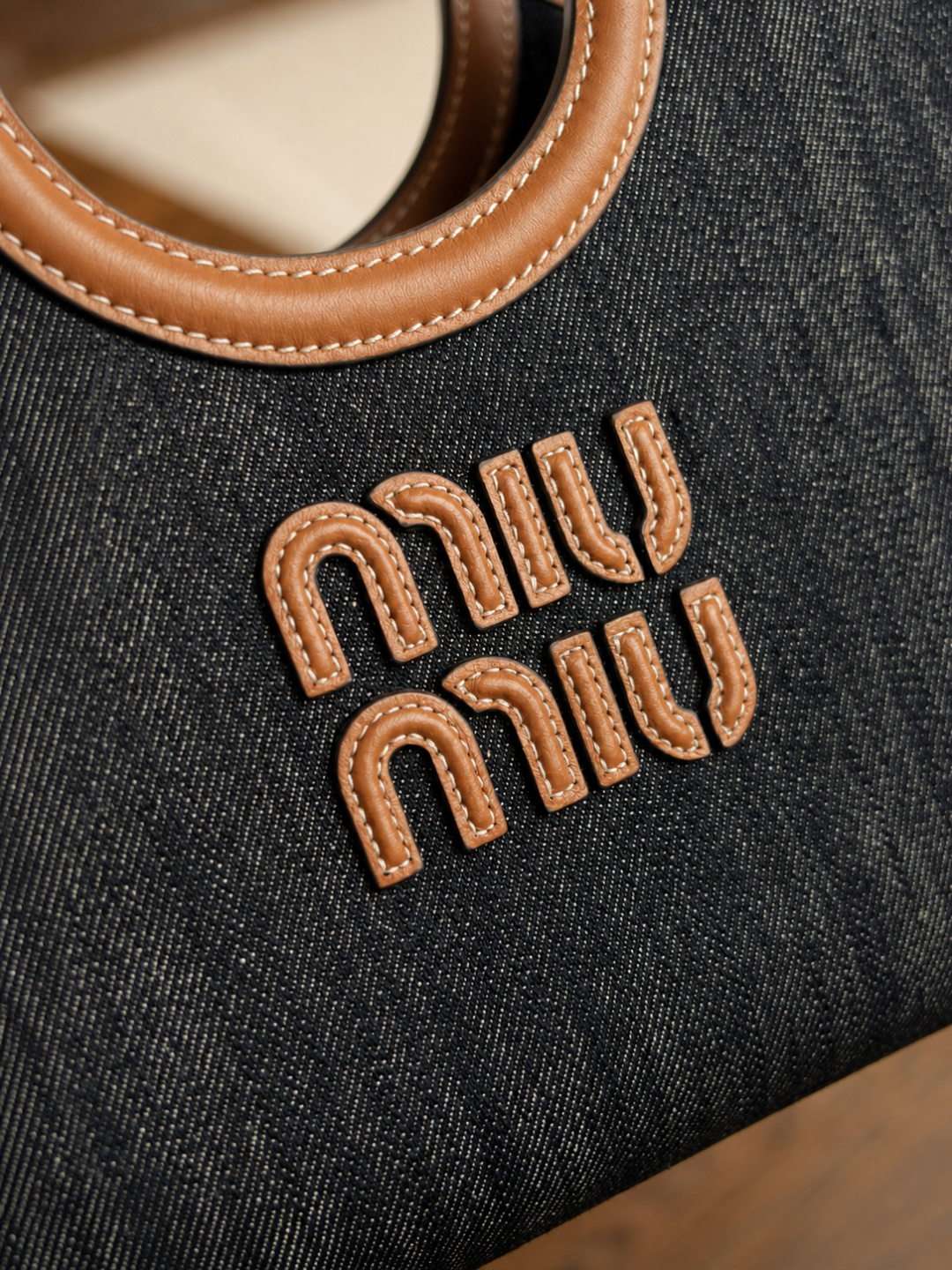 Miu Miu Denim Logo Tote Bag