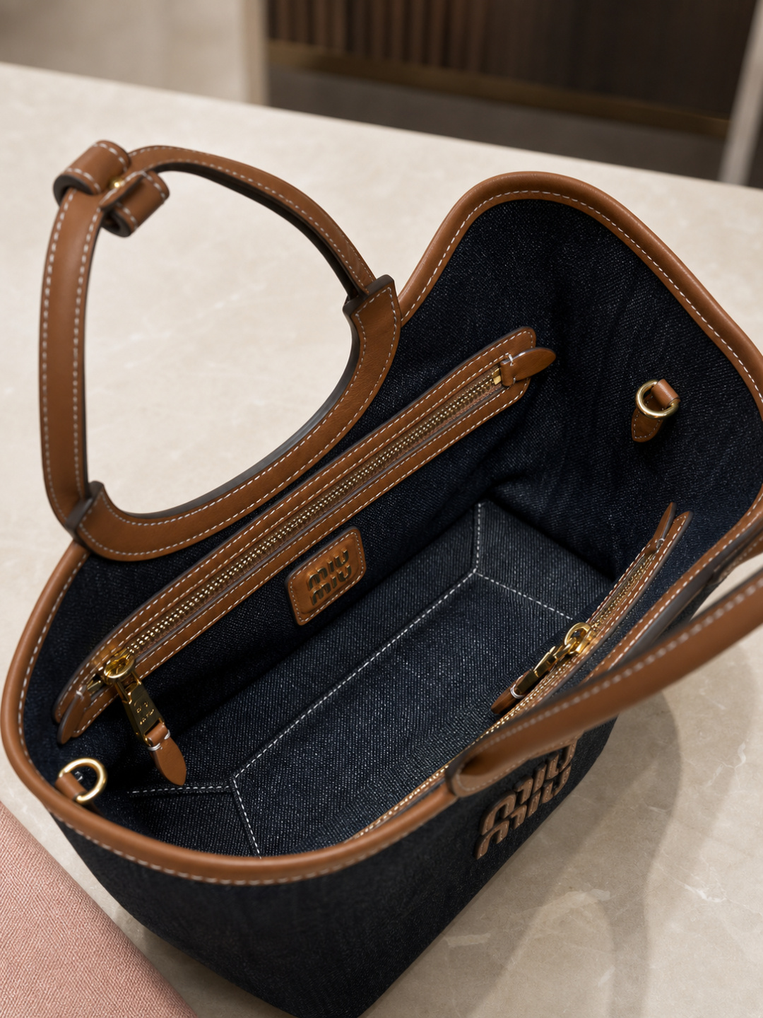 Miu Miu Denim Logo Tote Bag
