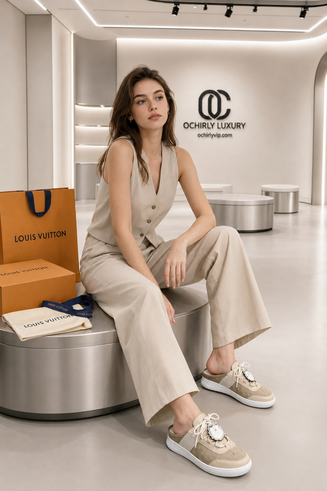 Louis Vuitton Beige Monogram Mule Sneakers