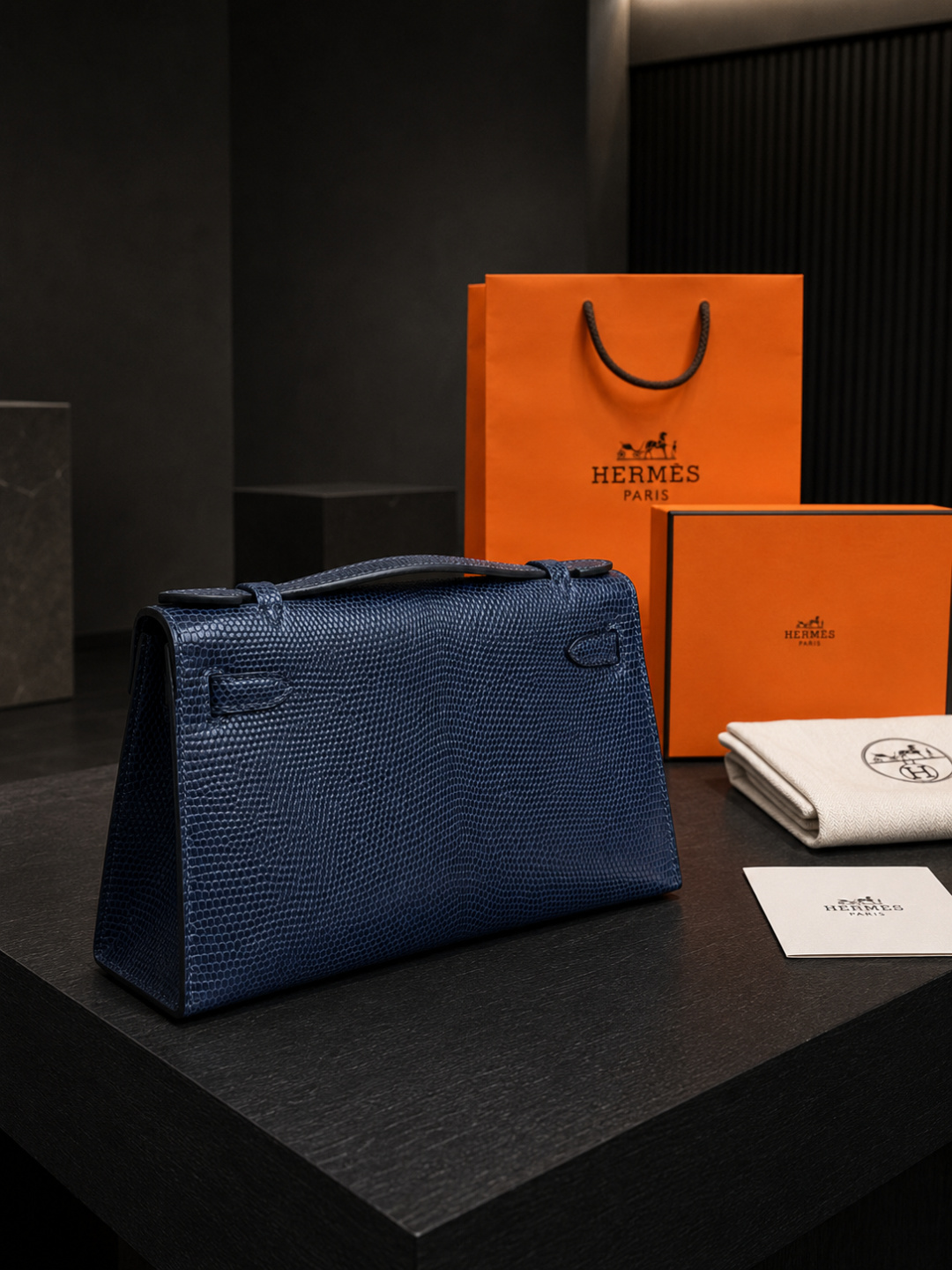 Hermès Navy Textured Mini Handbag